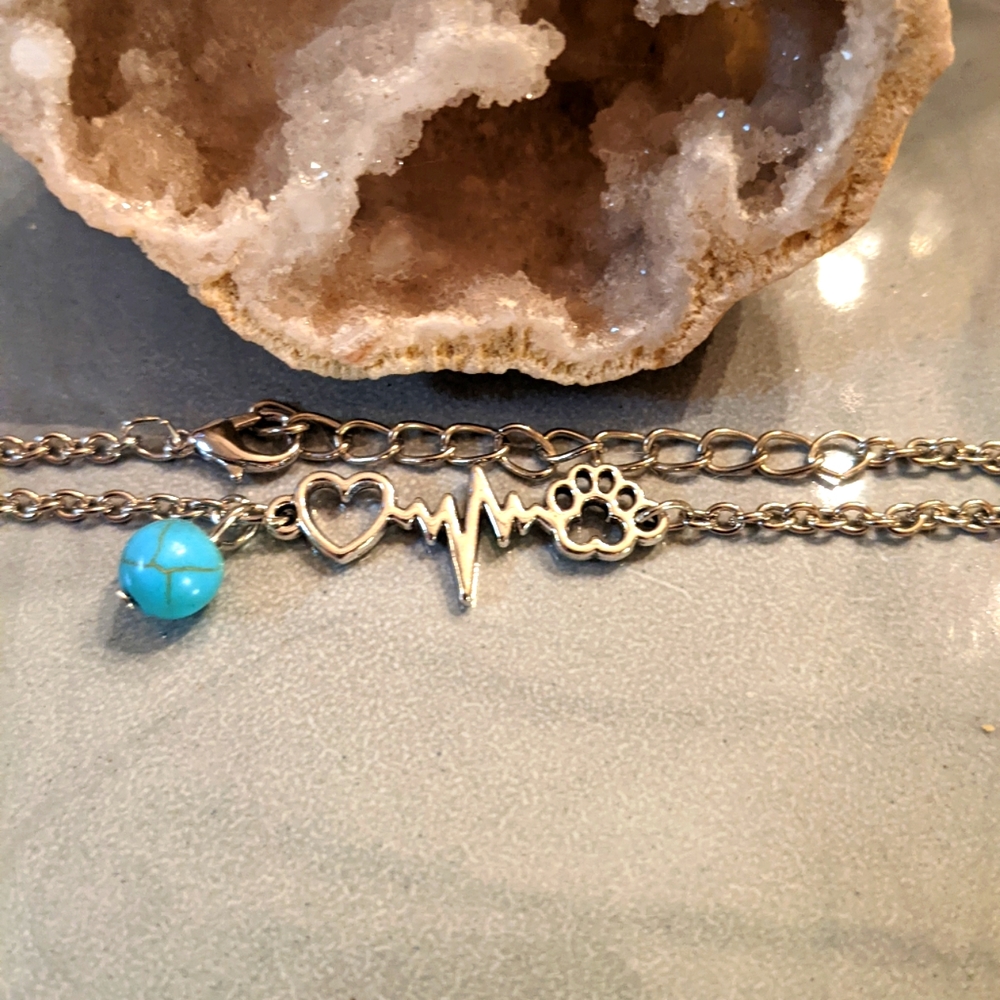Paw print heart anklet bracelet